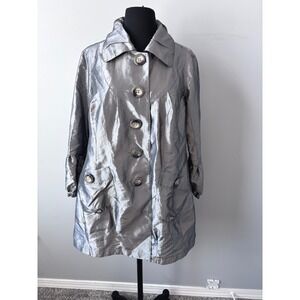 KENAR Womens‎ Silver Metallic Shimmer Trench Coat Jacket Size 6